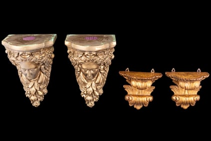 2 Pairs of Plaster Shelf Wall Sconces