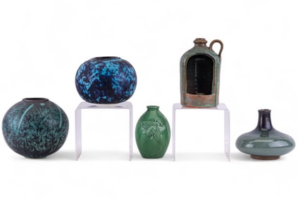 Unusual Shape Vases in Green and Blue, Jug Lantern