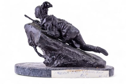 After C. Kauba Indian Eyes Behind Rock Bronze
