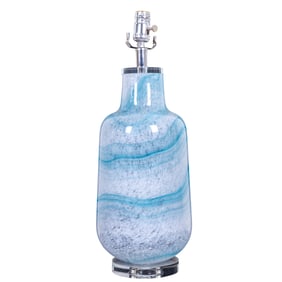 Blue White Blown Glass + Lucite Lamp
