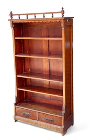 Antique Book Shelf with Drawers, Gallery Rail