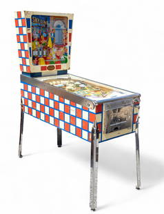 Vintage Pinball Machine by D. Gottlieb + Co: Mid Century / circa 1960s Pinball machine by D. Gottlieb + Co with game of "Skyline". It measures approx. 68.75" high x 53" long x 23" wide. Model #: D-6188-2b. Good condition, untested for function.