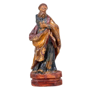 Early Antique Wooden Handpainted Robed Figurine