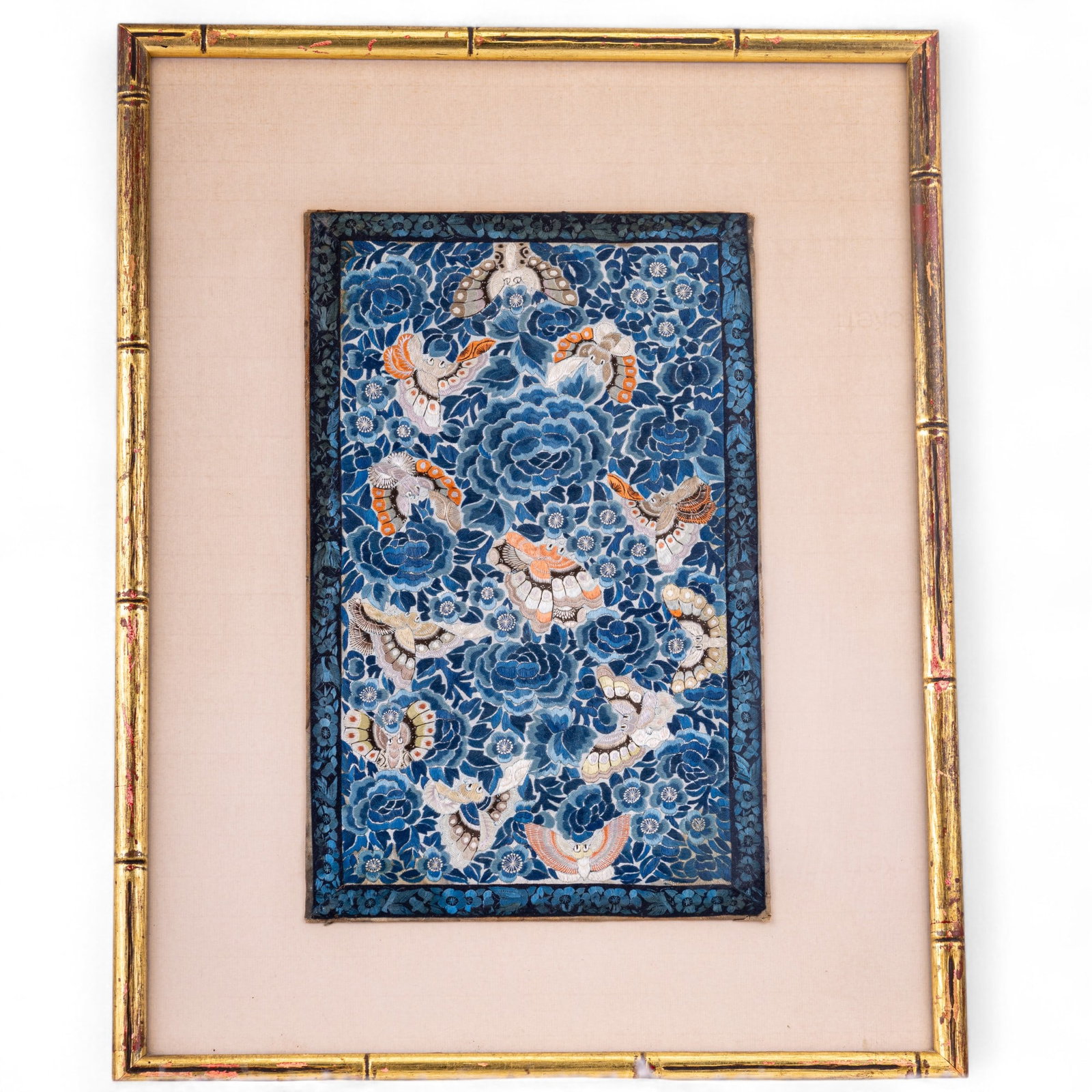 19th C Chinese Silk Embroidered Panel, Framed (1 of 8)