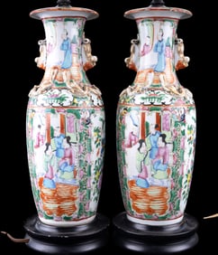 Pair of 19th C. Famille Rose Vases (Lamps)