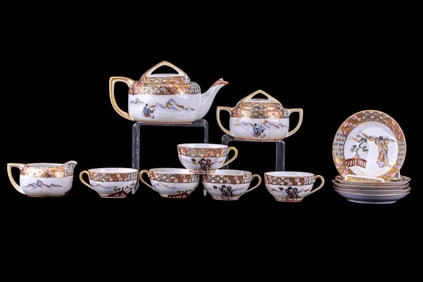 Nippon Porcelain Painted + Gilded Tea Set (14 pc)