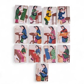 Handpainted Asian Loom Weaver Cards (13 Pc.)