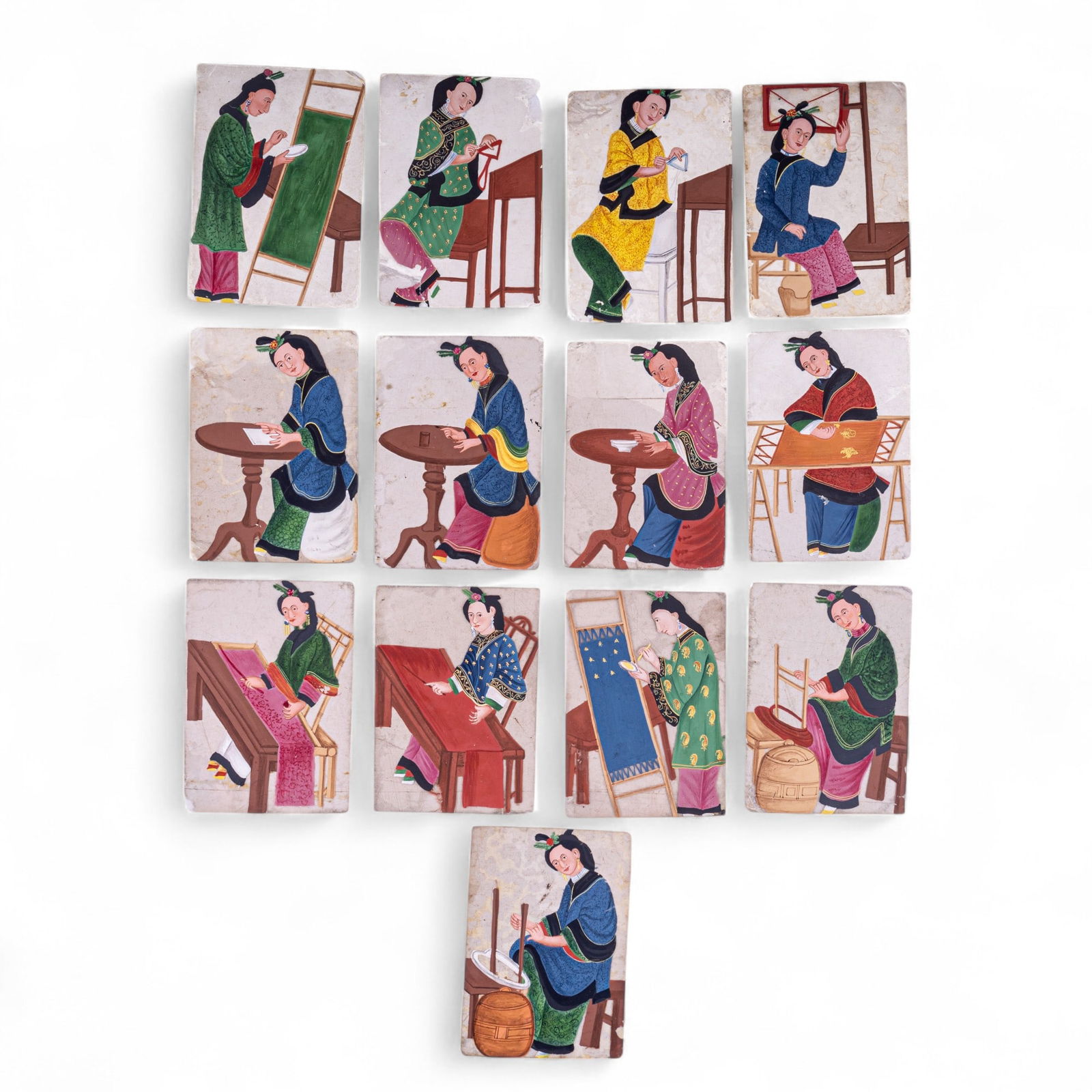 Handpainted Asian Loom Weaver Cards (13 Pc.) (1 of 4)