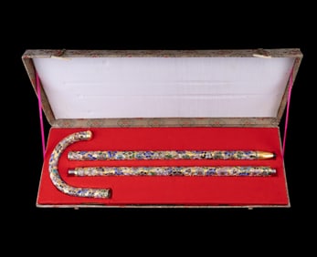 High-Relief Cloisonne 3 Piece Cane w/ Case