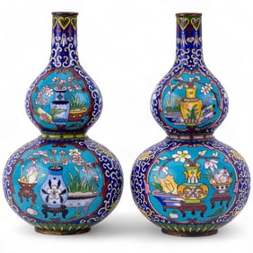 Early Chinese Double Gourd Cloissone Vase Pair