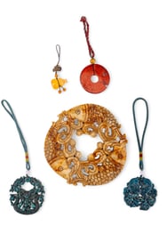 Nephrite Plaque, Turquoise, + Jasper Pendants