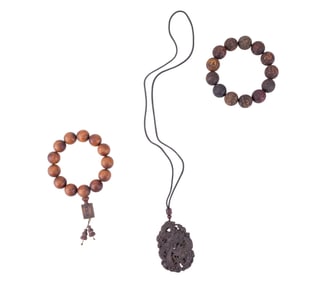 Chinese Carved Wood Bead Prayer Bracelets