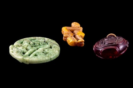 Chinese Carved Hardstone and Amber Erotica