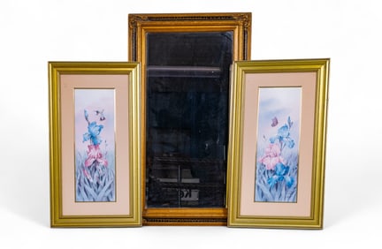Framed Gilt Mirror and Haynes Print Pair