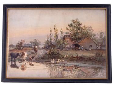 Frank F. English American Farm Scene Early Litho.