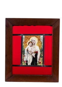Framed Leaded Stained Glass Madonna + Child