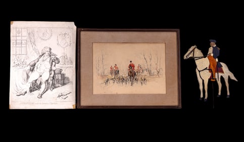 After Gillray, Watercolor of Mounted Hunt, more