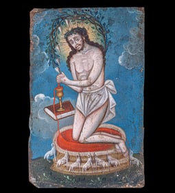 19th C Mexican Retablo Eucharistic Man of Sorrows