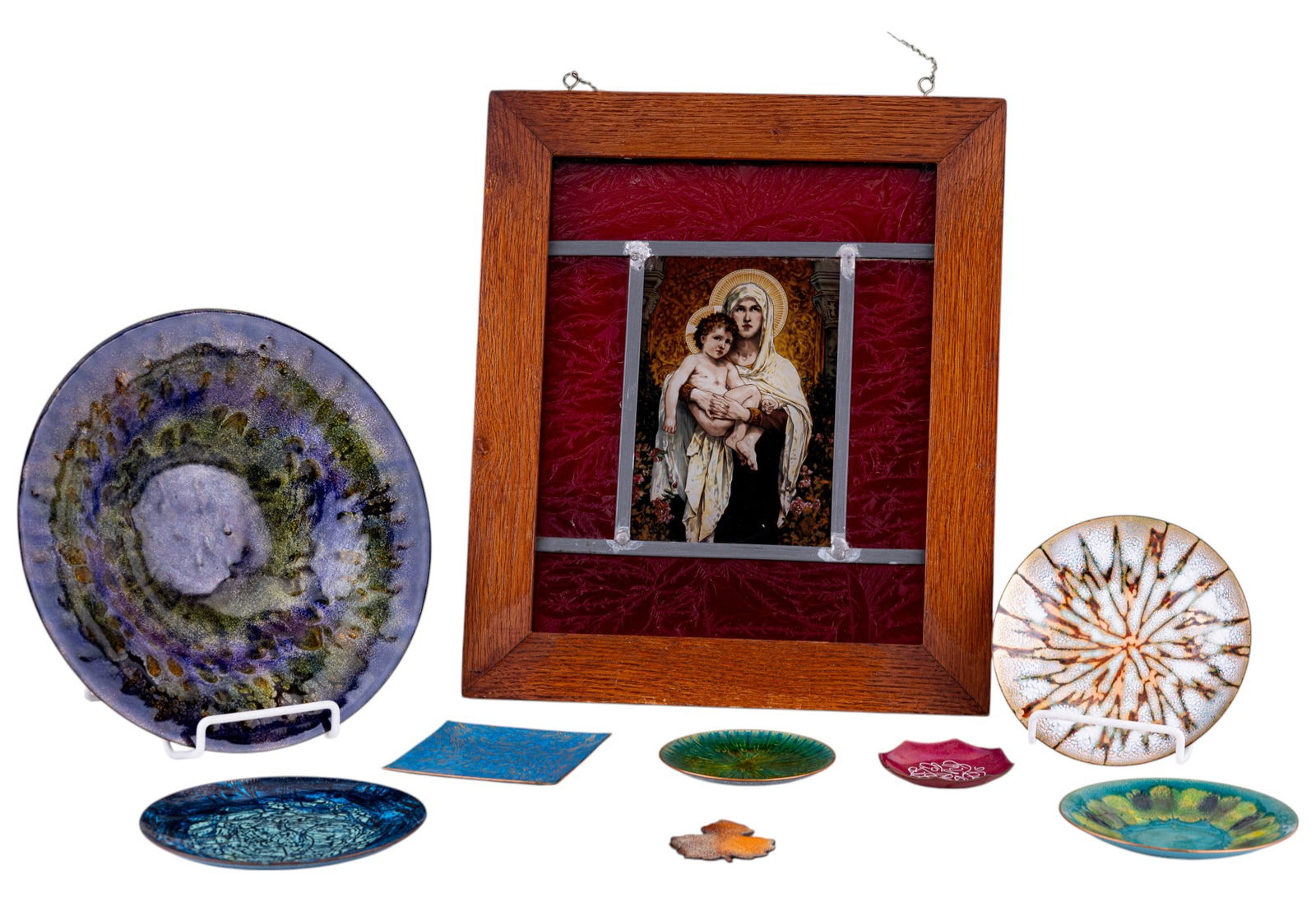 Enameled Copper Art Bowl, Plates, Leaf (1 of 8)