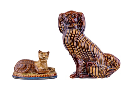 Staffordshire Style Dog, Porcelain Lounging Cat