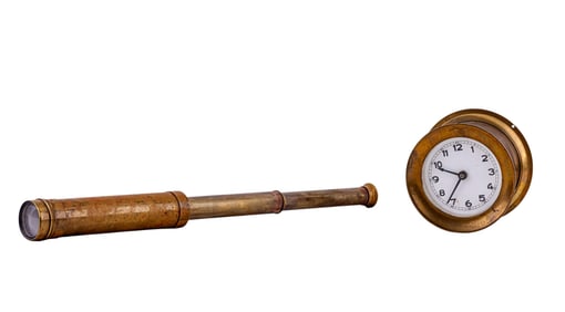 Antique Brass Spyglass, Early Wall Clock