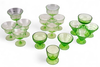 Vintage Uranium Depression Glass Sherbet Cups (15)