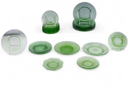 Uranium + Green Depression Glass Plates + Saucers
