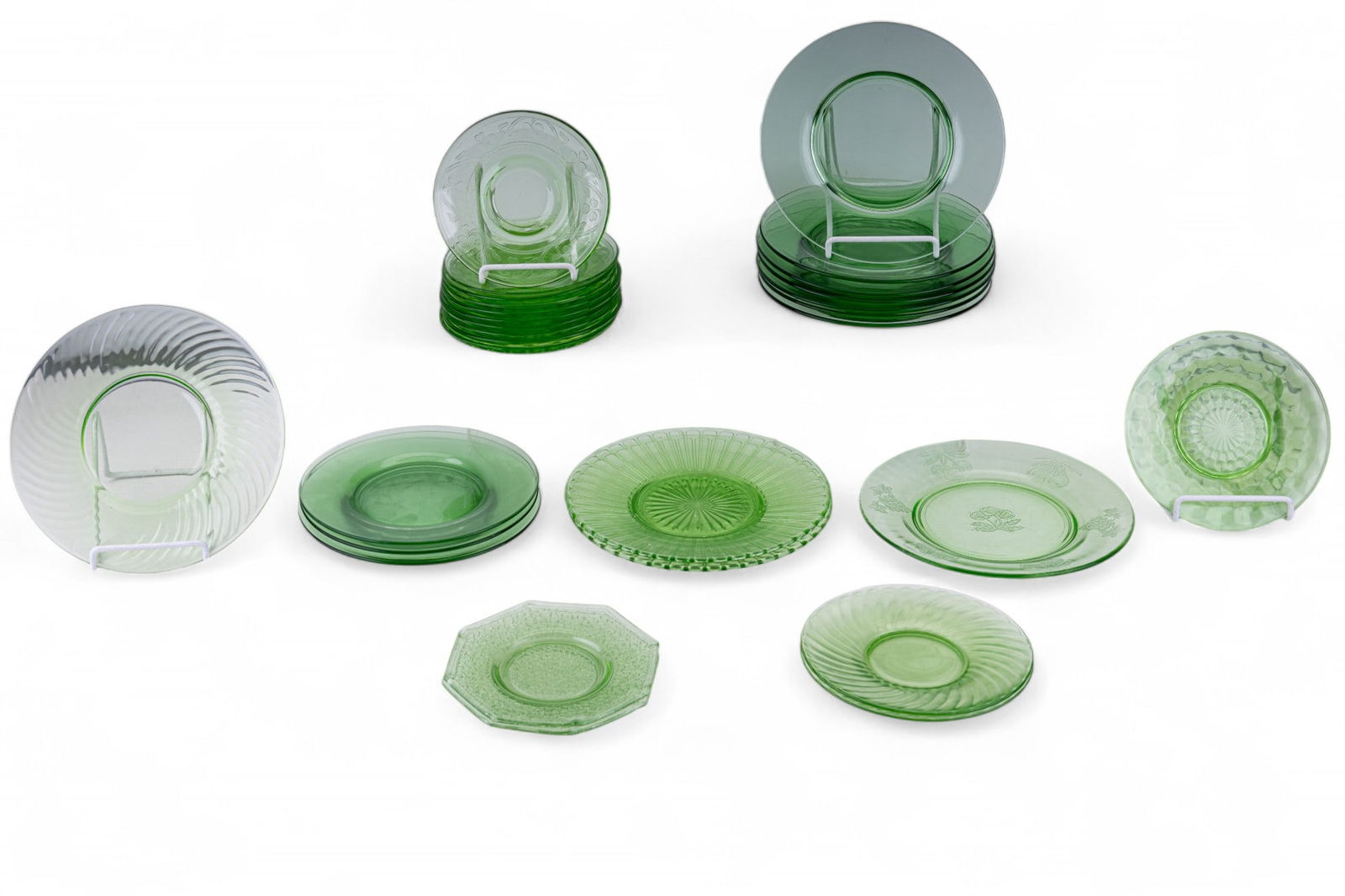 Uranium + Green Depression Glass Plates + Saucers (1 of 12)