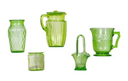 Uranium Glass Pitchers, Vases, and Jar