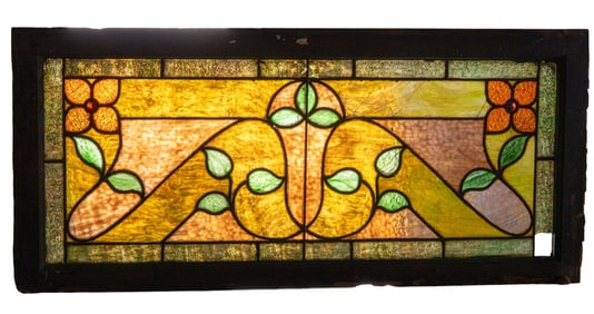 19th C Leaded Stained and Slag Glass Window Pane