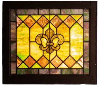 19th Leaded Slag Fleur De Lis Window