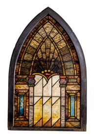 19th C Leaded Steeple Slag Glass Window