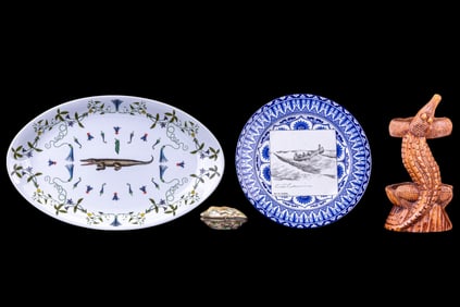 Limoges Platter, Doulton Plate, + Bottle Stand