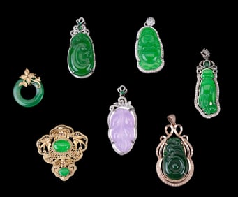 Chinese Carved Green Hardstone Pendants