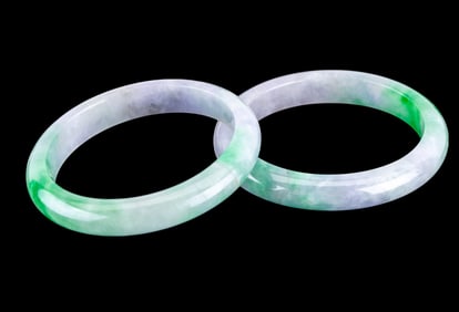 Finely Marbled Green and White Hardstone Bangles