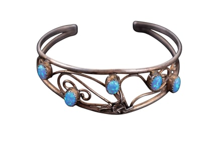Handmade Navajo Sterling Blue Opal Cuff Bracelet