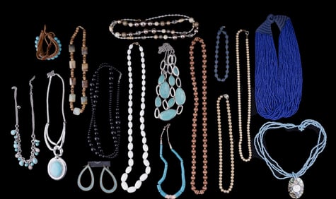 Blue Enamel, Howlite, Beaded Jewelry