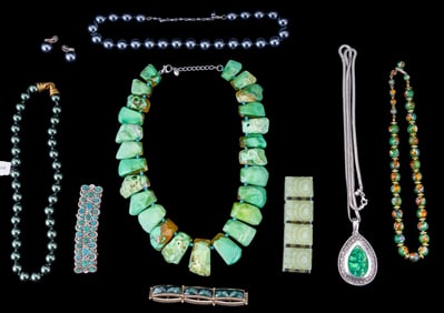 Green Themed Jewelry with Agate, Sterling