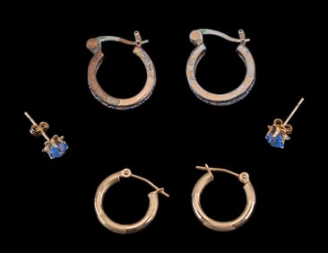 Three 10k Gold Pairs of Earrings