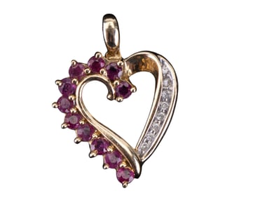 10K Gold Diamond Ruby Heart Pendant