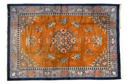 Chinese Hand-Knotted Carpet, Orange, ~6.5'x9.5'