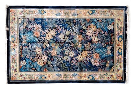 Blue Floral Silk Carpet ~9'L