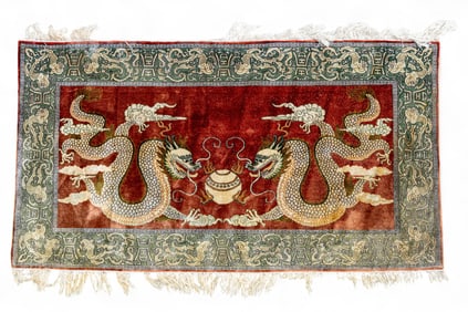 Chinese Silk Double Dragon Rug