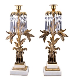 French Empire Candlesticks (2) Bronze Marble