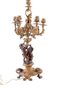 Large French Rococo Bronze Candelabra, Putti Base