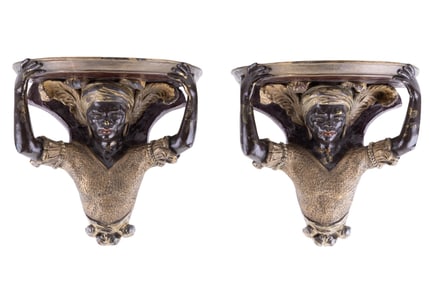 Painted Metal Blackamore Wall Shelf Pair