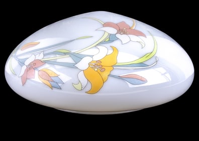Hand Painted Milk Glass Table Lamp & Shade