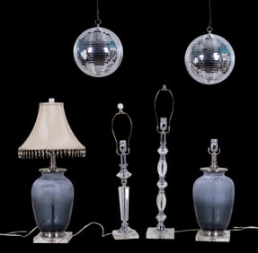 MCM / Lucite Lamps (4) + 2 Disco Balls