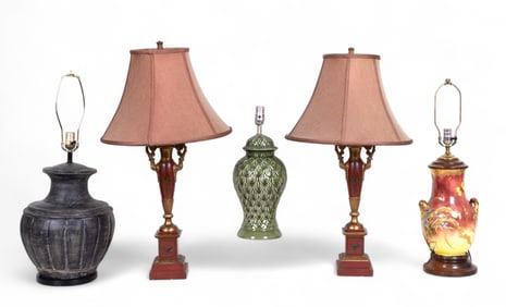 Pair of Neoclassical + 3 Art Lamps (5 Pc.)
