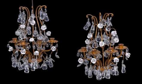 Gilt Bronze Wall Sconces -Crystal Fruit, Porcelain